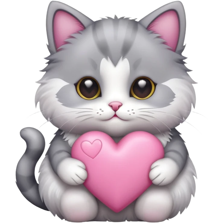 Cat holding a pink heart emoji