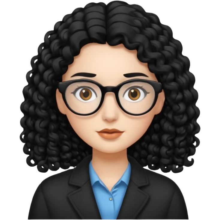 White girl /curly long hair black / with brown eyes / glasses/ straight eyebrows  emoji