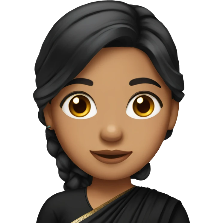 Light skin black long hair girl wearing black saree emoji