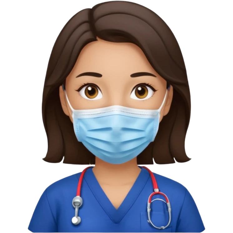 Surgical Face mask on a brunette girl in navy blue scrubs  emoji