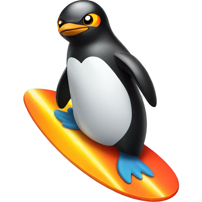 Penguin on flaming surfboard emoji