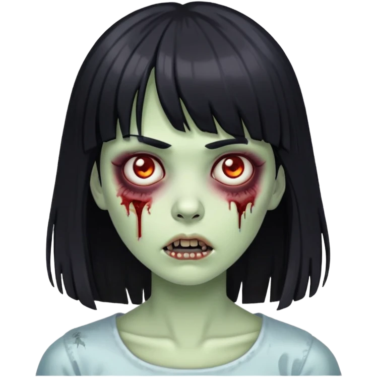 uma zumbi de franja e cabelo preto emoji