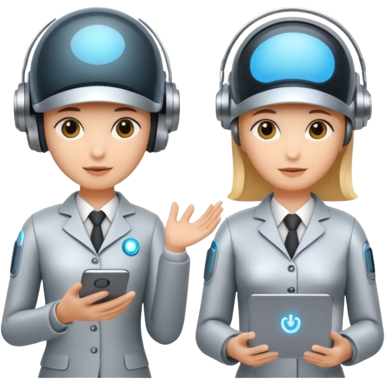 AI agents in the workplace, smart devices and AI avatars assisting with tasks emoji