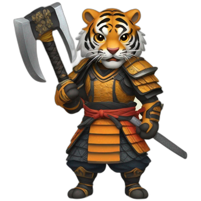 Tiger samurai holding axe emoji
