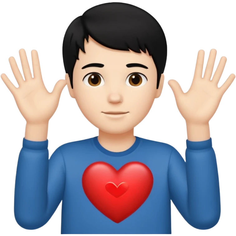 White boy with black hair holding up hands in the shape of a heart emoji
