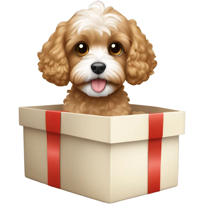beige and white cavapoo and gift box emoji