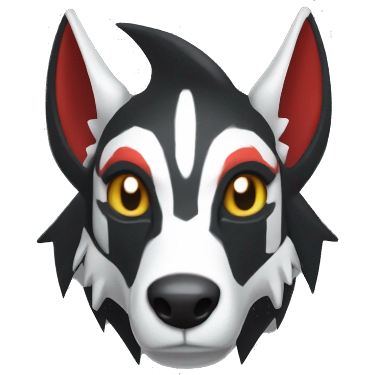 Black Cool Edgy Sergal-Houndoom-Fakémon  with White and Red Edgy markings emoji