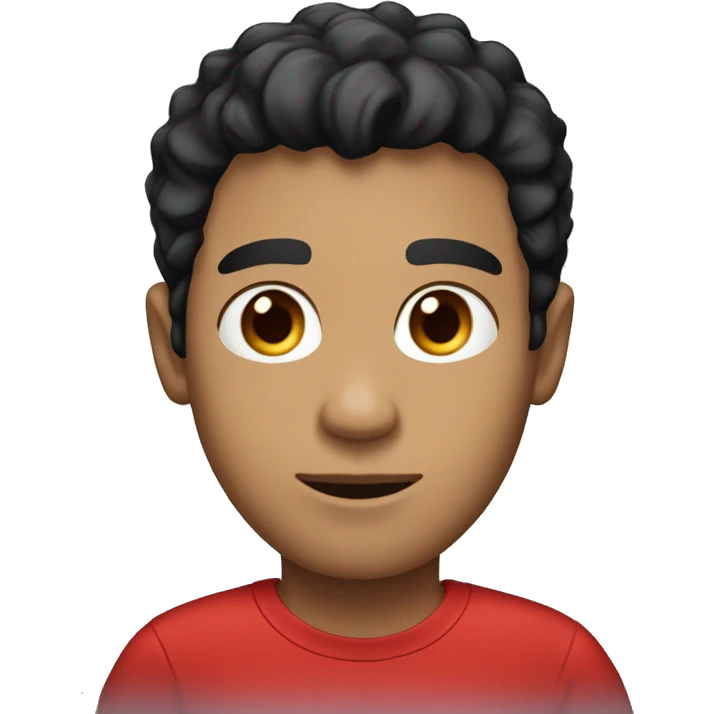 light skin man  with red t-shirt have black hair, blue eyes emoji
