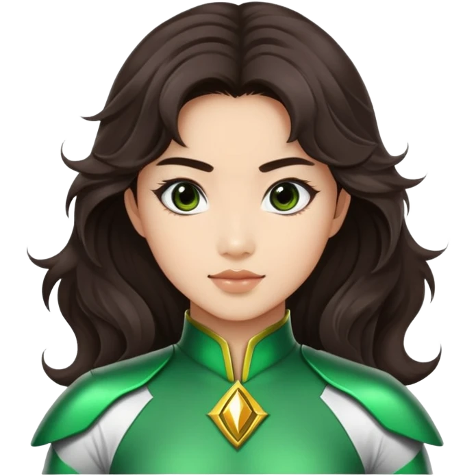 green Power Ranger Asian girl with dark brown wavy hair emoji