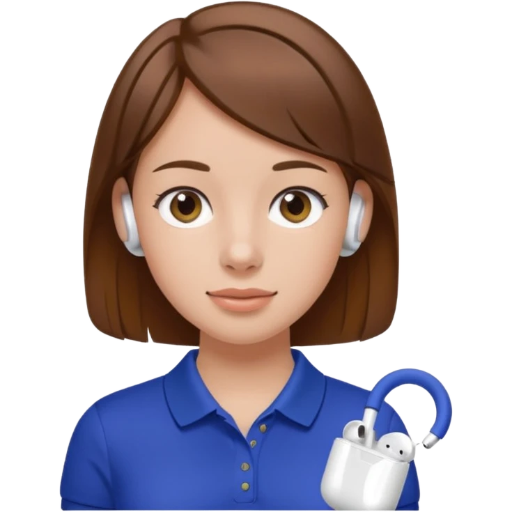 Girl with brown hair with airpods wearing a wegmans grocery store polo emoji