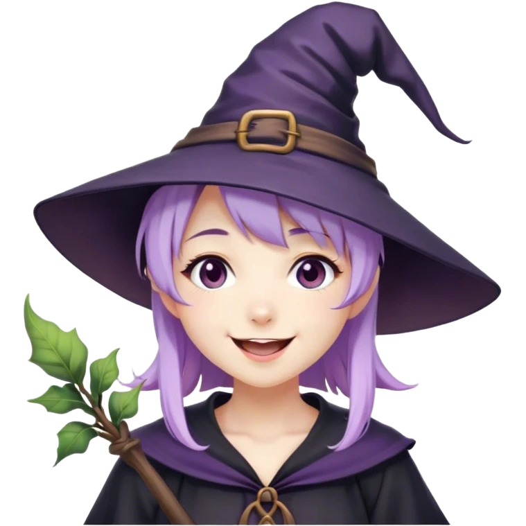cute anime girl with lilac hair in a witch hat laughing emoji