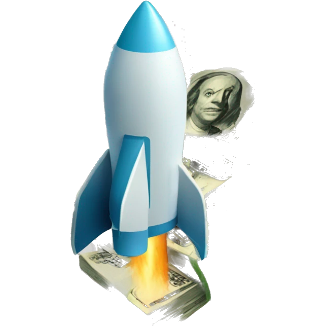 rocket ship propelled by dollar bills emoji