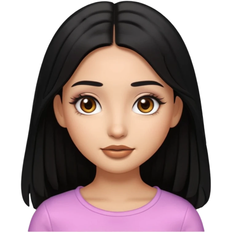 pretty cartoon girl, semi-realistic 3D emoji style, long middle parted straight black hair, tan skin, brown eyes, long eyelashes, soft glam makeup, glossy lips, smooth skin, cute aesthetic,  emoji