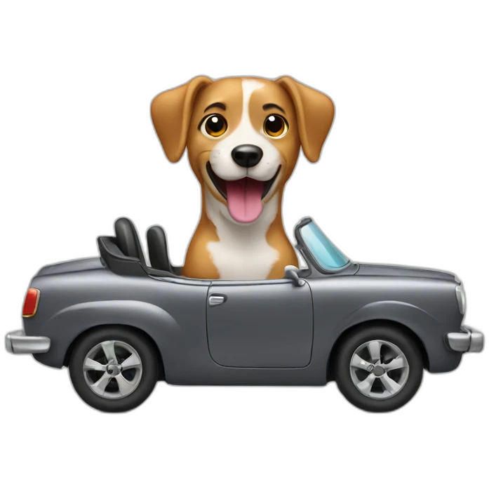 dog driving a convertible car with open mouth emoji