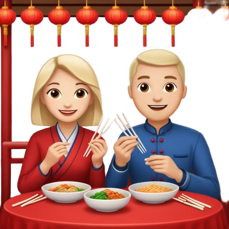 ligth couple having dinner at a Chinese restaurant emoji