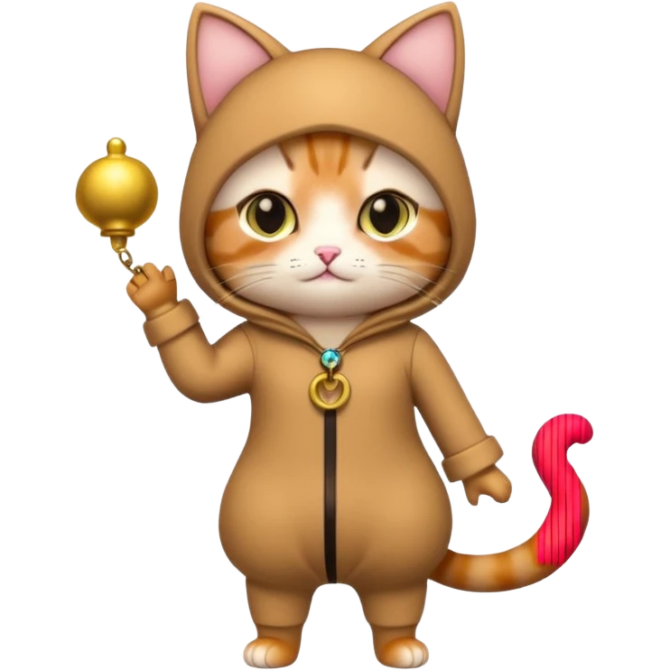 kawaii neko, cute outfit with bell brown cat. suit emoji