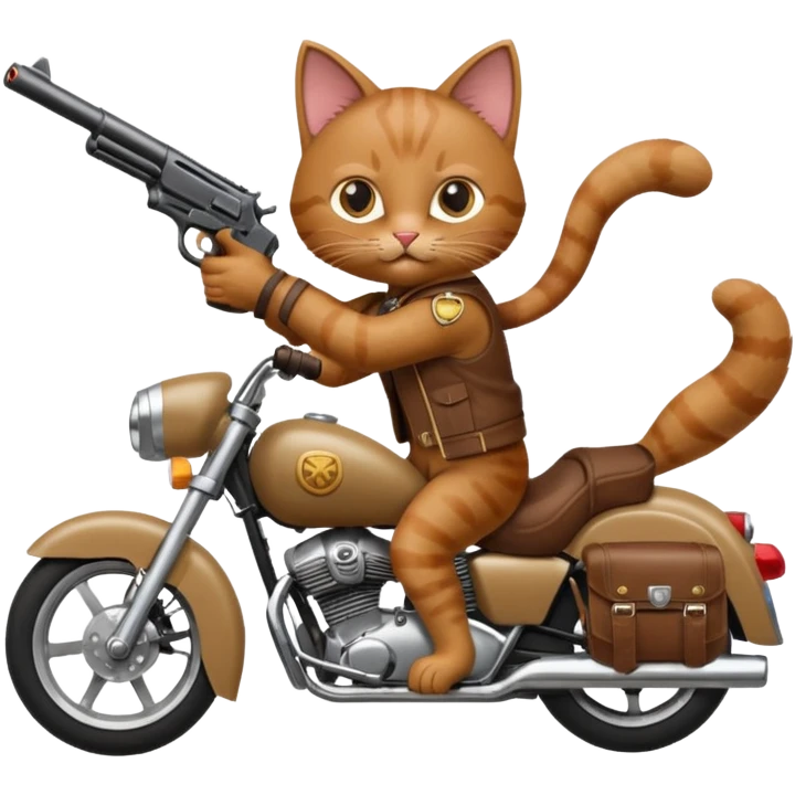 Cat on a mother cycle shooting a gun in the air emoji