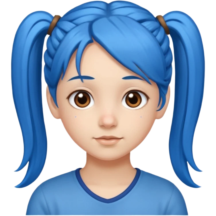 long blue hair girl in pig tails with brown eyes  emoji