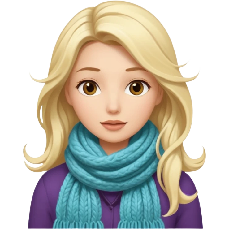 A stylish woman in a long and knitted scarf, hair flowing in the winter breeze. emoji