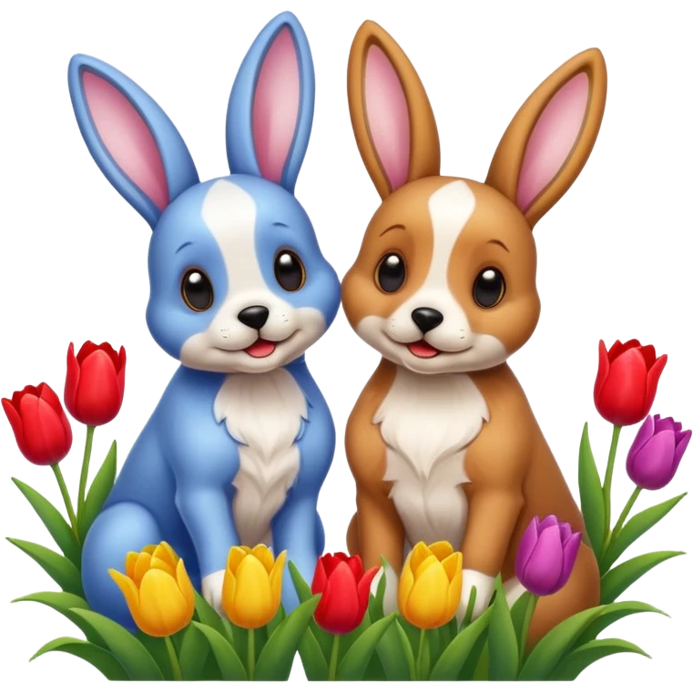 Dogs with bunnies and tulips emoji
