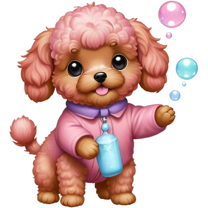 Red Maltipoo pastel pink soap bubbles  emoji