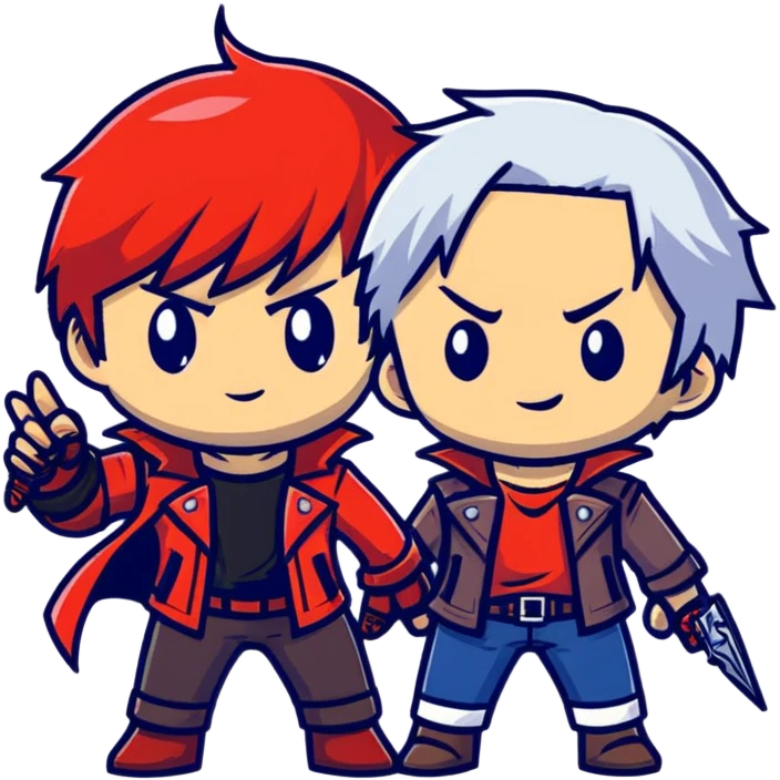 Cute chibi Devil May Cry characters, big heads, small bodies, childlike proportions emoji