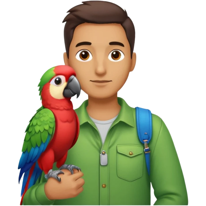 Walker + parrot on shoulder, Pet Walkers. Full body. emoji