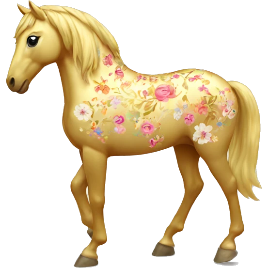 Golden horse with floral pattern on its body  emoji