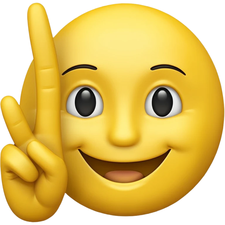 Create a 3d emoji of smiley with fingers showing peace sign. Background is white emoji