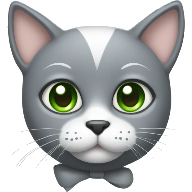 grey cat with bow green eyes and white mustache emoji
