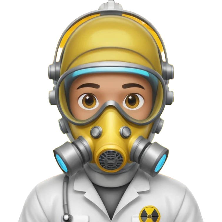 nuclear scientist portrait, head and shoulders only, wearing hazmat mask, lab suit collar, glowing radiation aura, intense eyes, 3D cartoon, mobile game icon style, clean background, no text, no watermark
 emoji