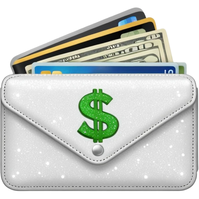 glitter white wallet with money and card emoji