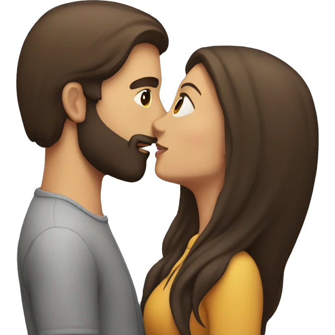 Brunette man with beard kissing brunette woman with long hair emoji