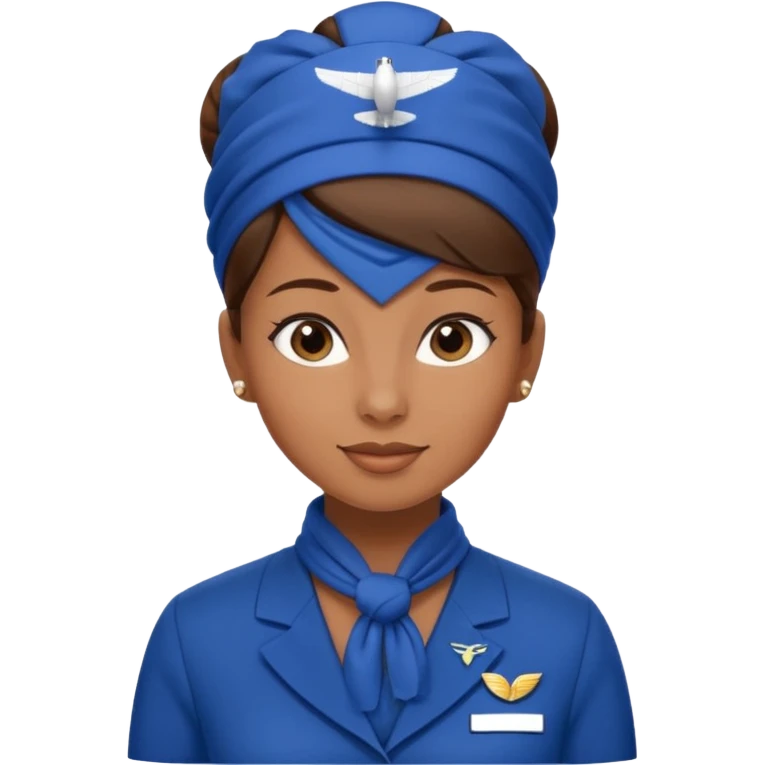 Brown tan skin flight attendant, brown hair in a bun, blue uniform, blue scarf emoji