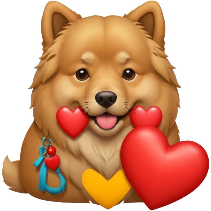 Golden Retriever/Chow Chow mix holding a large heart in its mouth emoji
