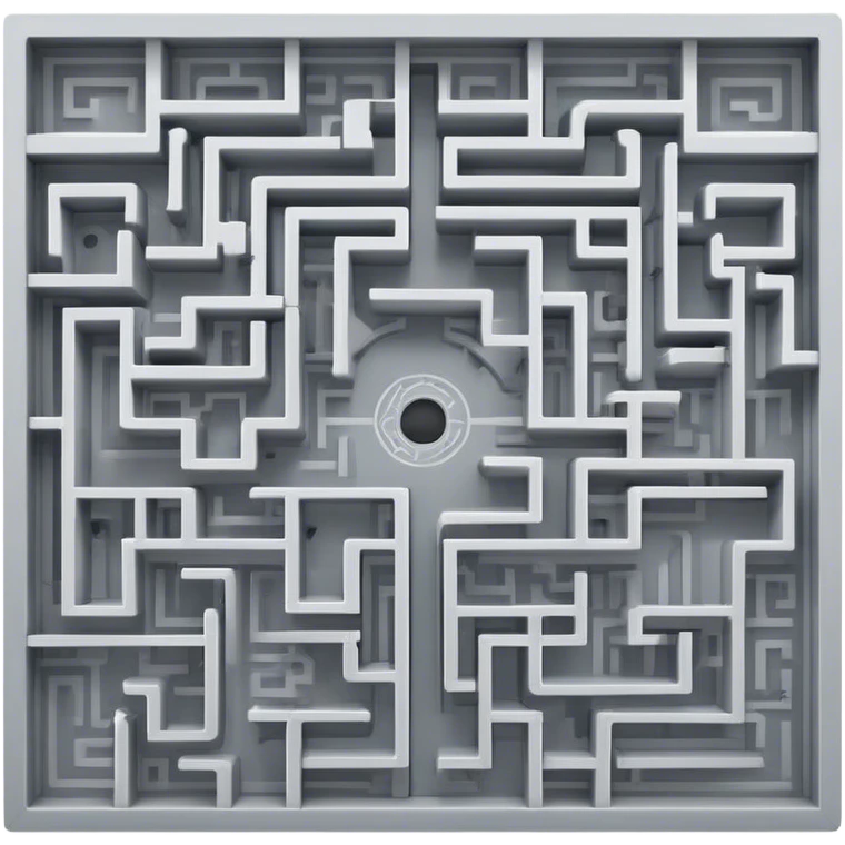 An icon showing an overhead view of a maze with doors on each side, leading to the finish line. The maze should be intricate, symbolizing the challenge of indoor and city-based escape rooms. The design conveys the thrill of navigating through twists and turns. transparent background emoji
