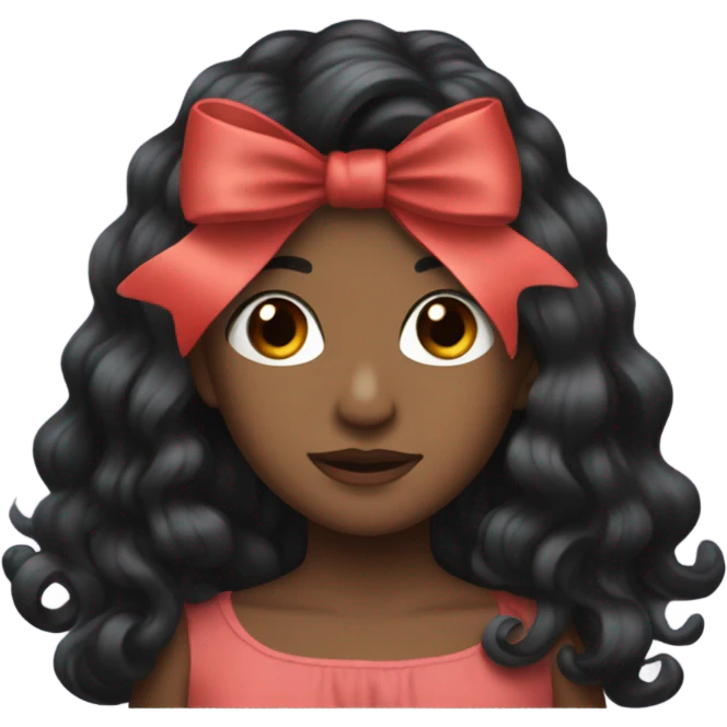 black open hair from behind with a light red bow emoji