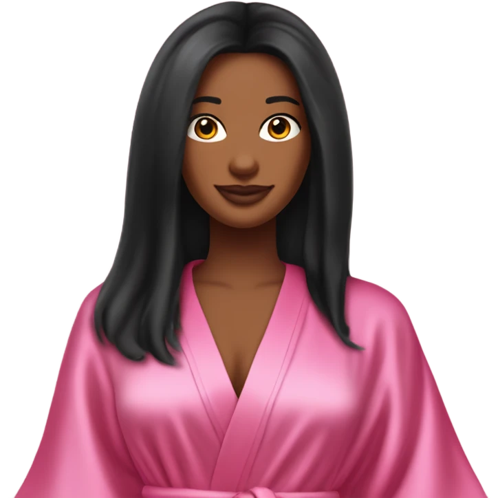 Tanned woman with long black hair wearing a silk pink Victoria’s Secret robe emoji