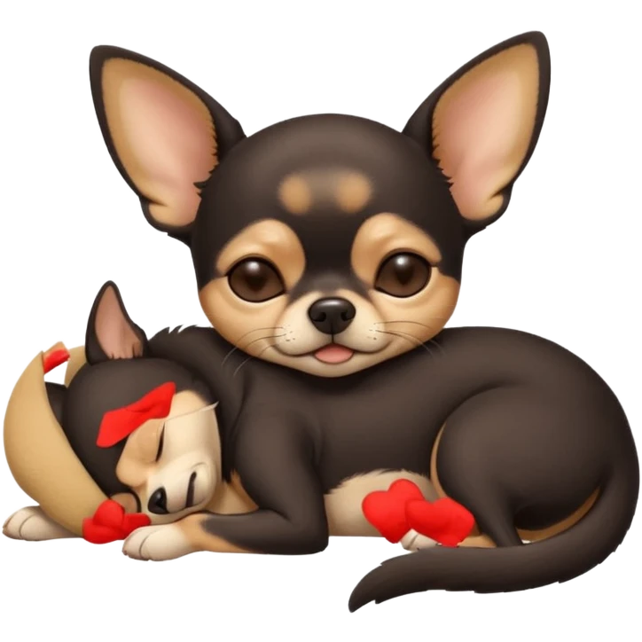 A high-resolution photo-realistic digital illustration of a cute  black and tan chihuahua with eyes closed shut sleeping lazily on the ground emoji
