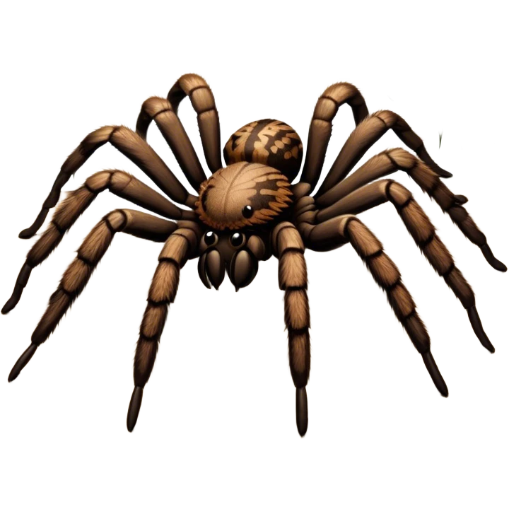 Close-up of a giant hairy tarantula in its natural habitat, with intricate details of its legs, body, and webbing. The spider is positioned in a natural setting, emphasizing its size and texture. Soft lighting highlights its features. Transparent background. emoji
