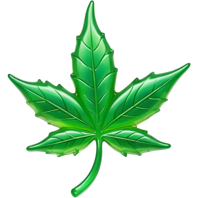 glossy green gusher gummy in the shape of a weed leaf with a bite taken out and liquid center visible emoji