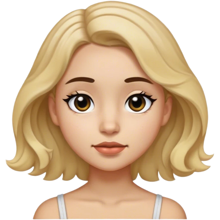 Chica con pelo cortó a los hombros con pequeñas ondulaciones, piel blanca, ojos negros y un pequeño lunar debajo del ojo izquierdo  emoji
