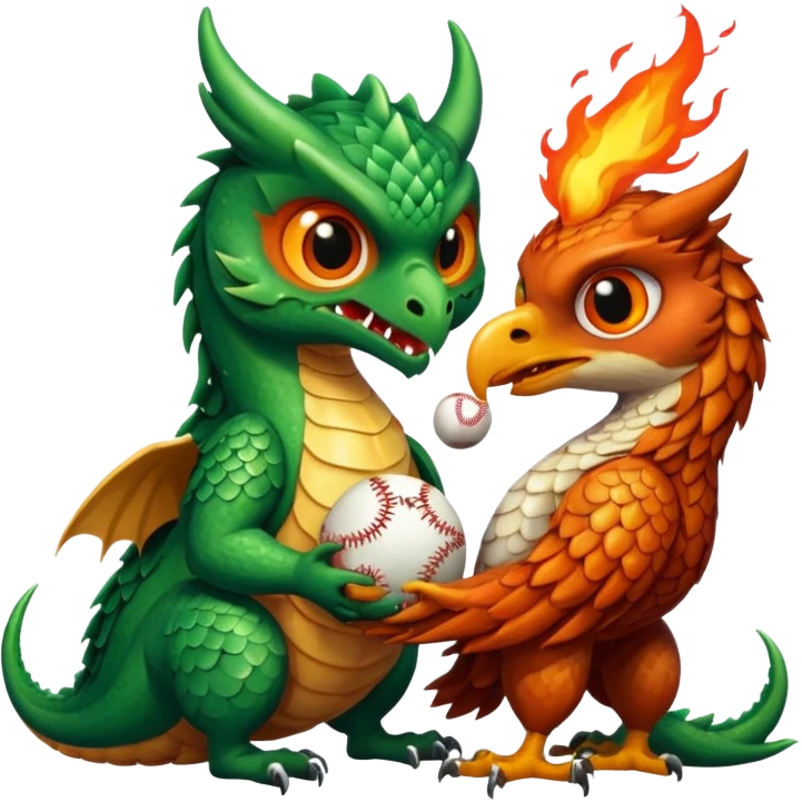 A dragon eating an owl with baseballs emoji