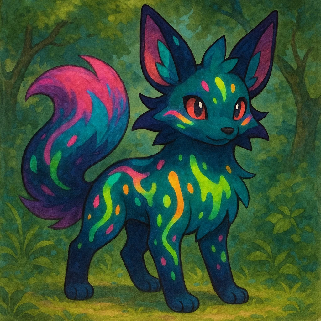 Neon Fantasy Furry-Fakémon-Creature with splash markings (full body) emoji