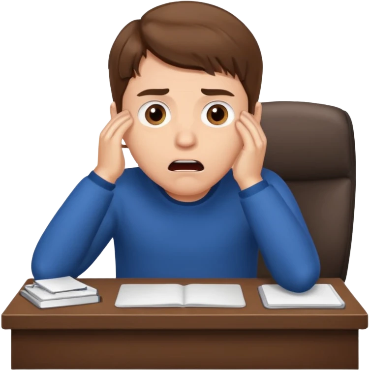 A white man with brown hairs, white skin,  sits at his desk in shock emoji