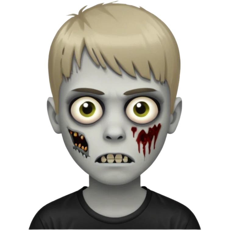 Crie um menino de cabelo loiro escuro de franja zumbi com uma blusa da adidas no estilo emoji do ios emoji