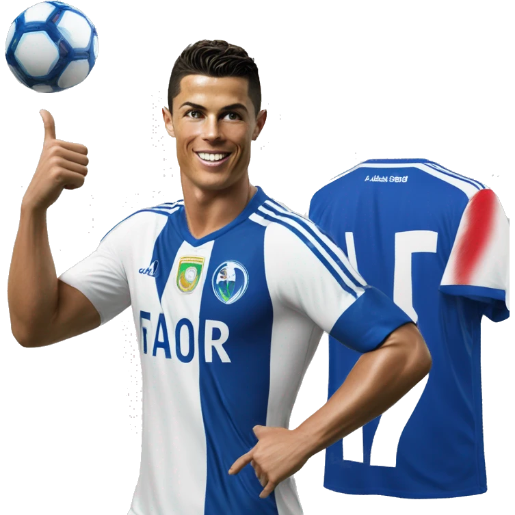 photorealistic Cristiano Ronaldo in Al Nasr jersey shows thumbs up emoji