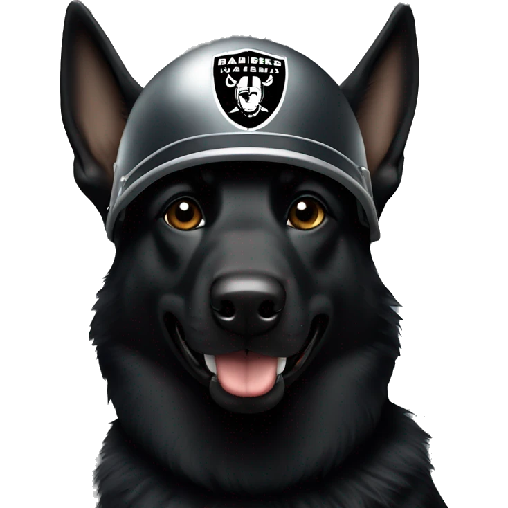 Black German shepherd wearing a raiders helmet  emoji