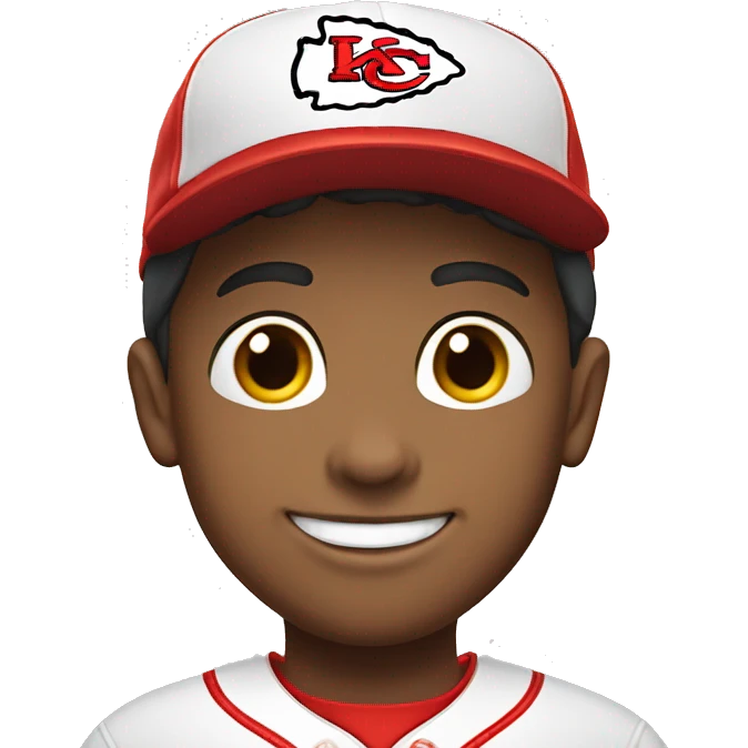 smiling boy in kc chiefs baseball cap  emoji