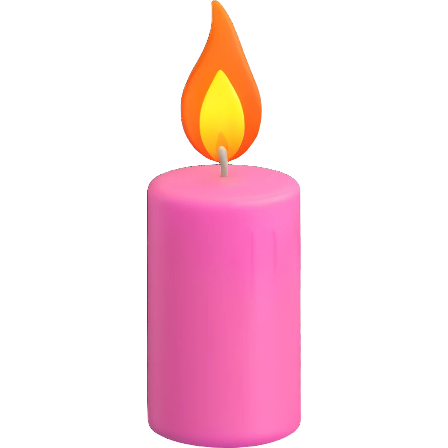 A pink candle with a flame on it, viewed from top to bottom. emoji